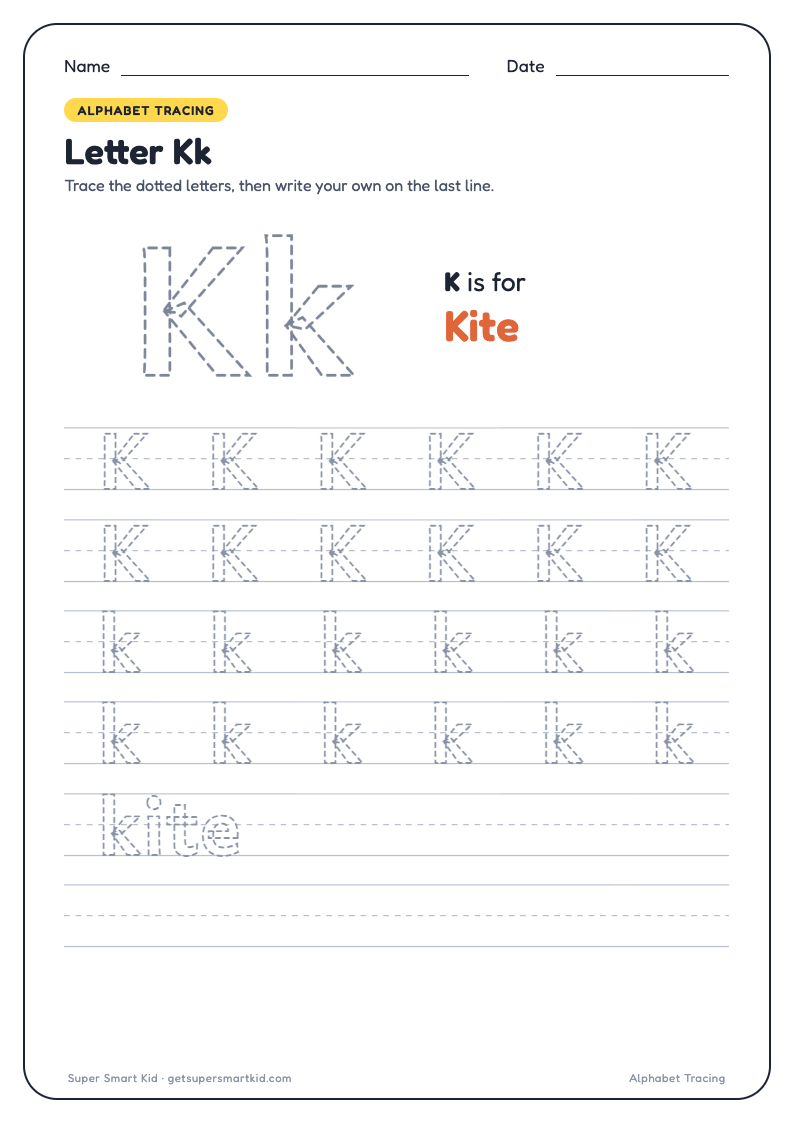 Alphabet Tracing Worksheets A to Z, page 11 of 26