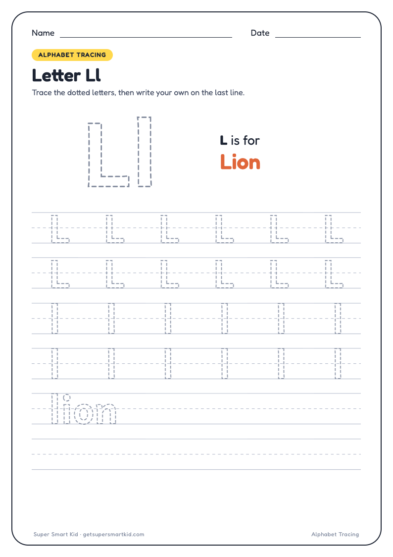 Alphabet Tracing Worksheets A to Z, page 12 of 26