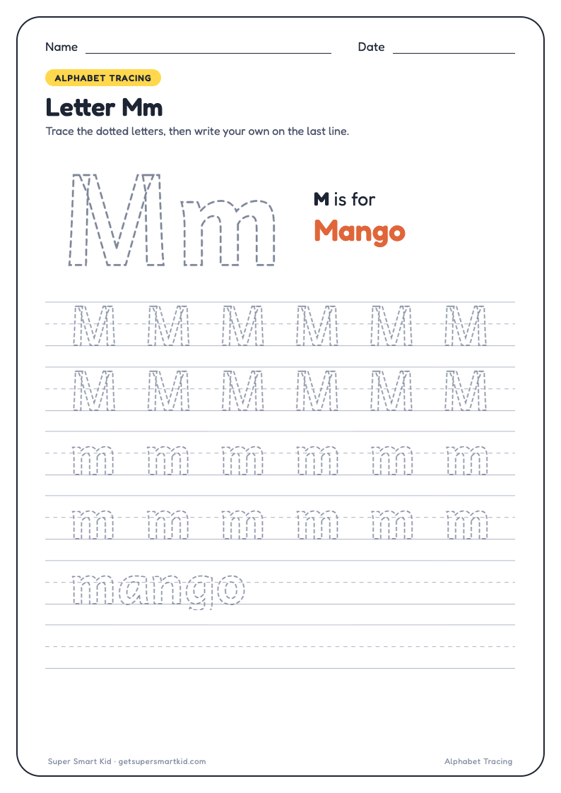 Alphabet Tracing Worksheets A to Z, page 13 of 26