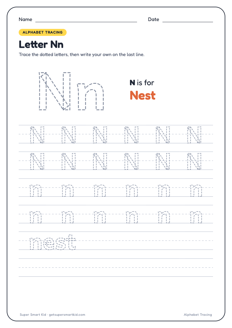 Alphabet Tracing Worksheets A to Z, page 14 of 26