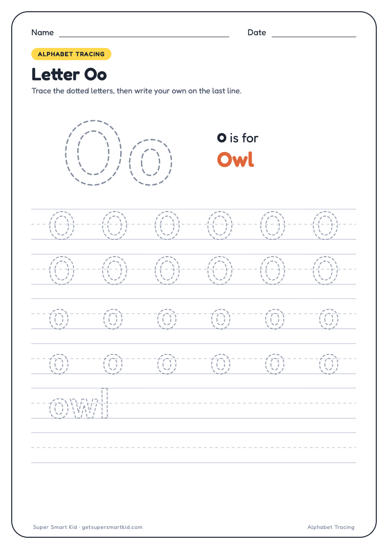 Alphabet Tracing Worksheets A to Z, page 15 of 26