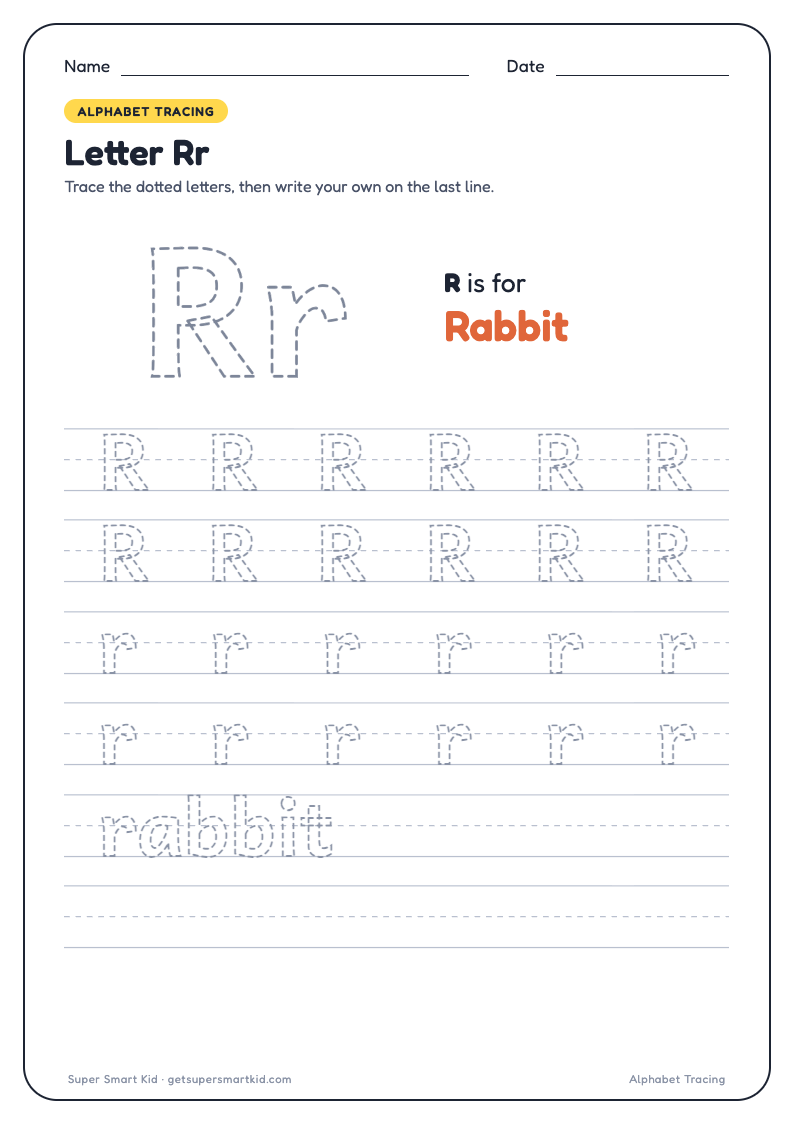 Alphabet Tracing Worksheets A to Z, page 18 of 26