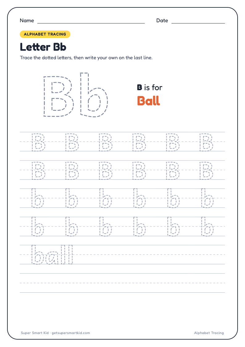 Alphabet Tracing Worksheets A to Z, page 2 of 26
