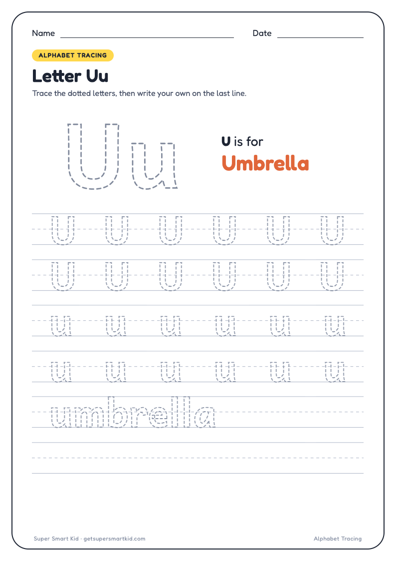 Alphabet Tracing Worksheets A to Z, page 21 of 26