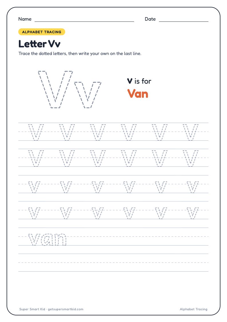 Alphabet Tracing Worksheets A to Z, page 22 of 26