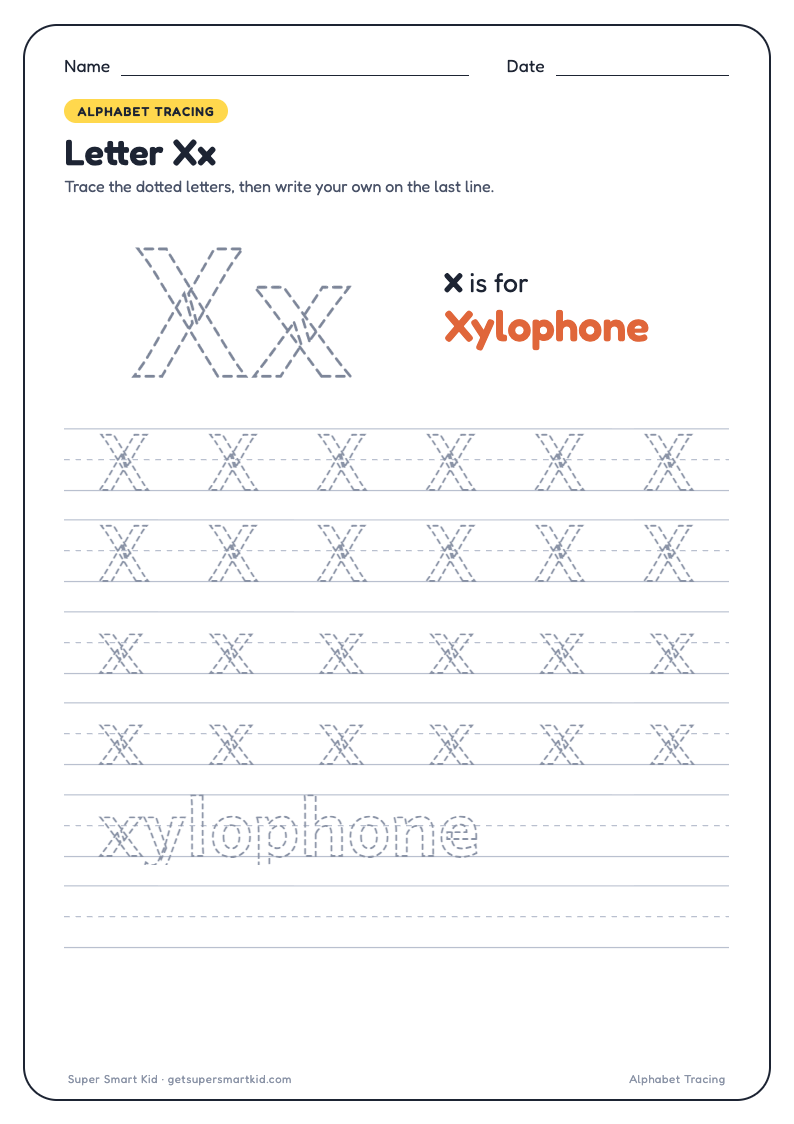 Alphabet Tracing Worksheets A to Z, page 24 of 26