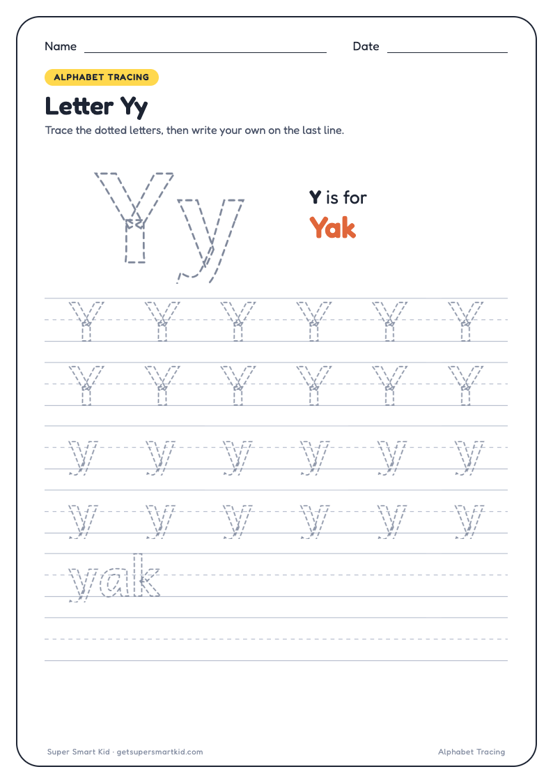 Alphabet Tracing Worksheets A to Z, page 25 of 26
