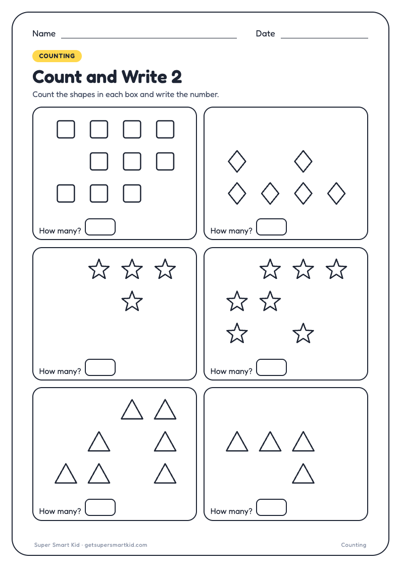 Counting Worksheets for Nursery, page 2 of 8