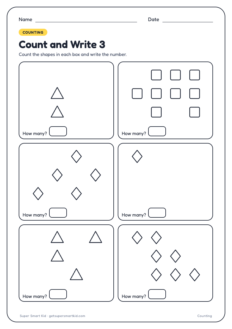 Counting Worksheets for Nursery, page 3 of 8