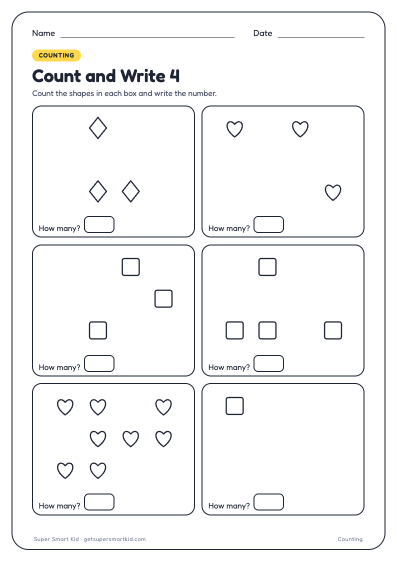 Counting Worksheets for Nursery, page 4 of 8
