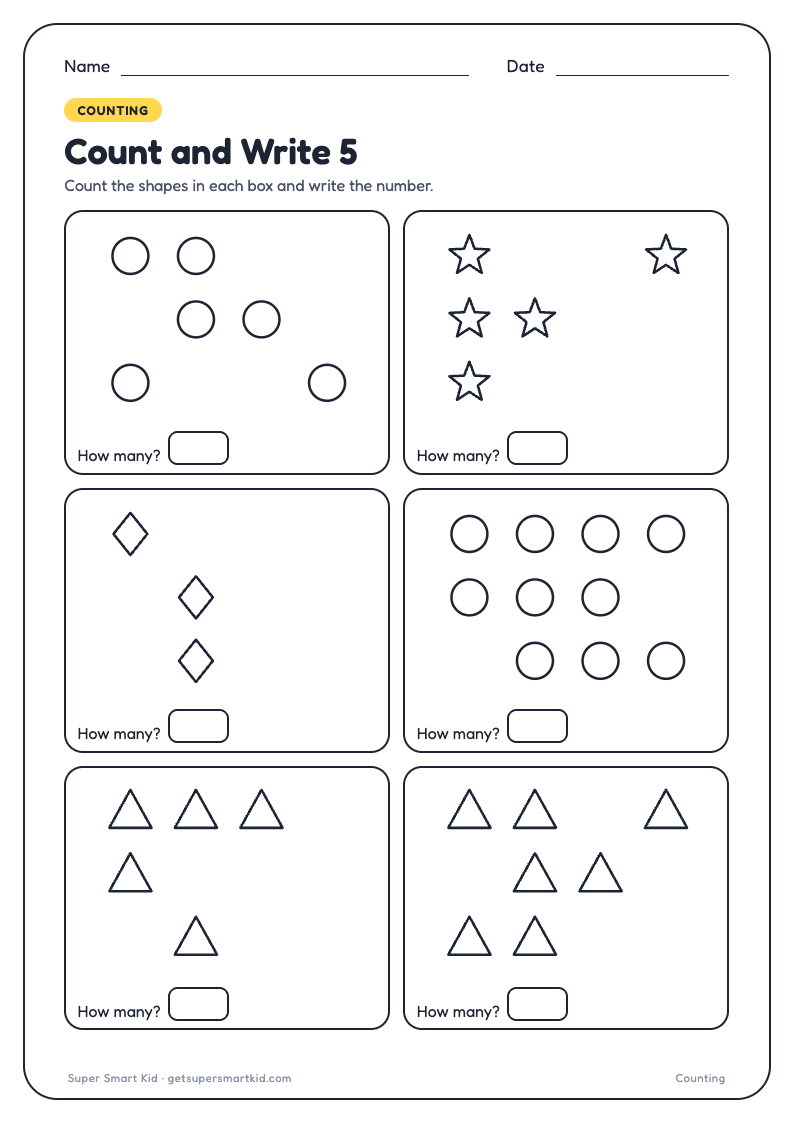 Counting Worksheets for Nursery, page 5 of 8