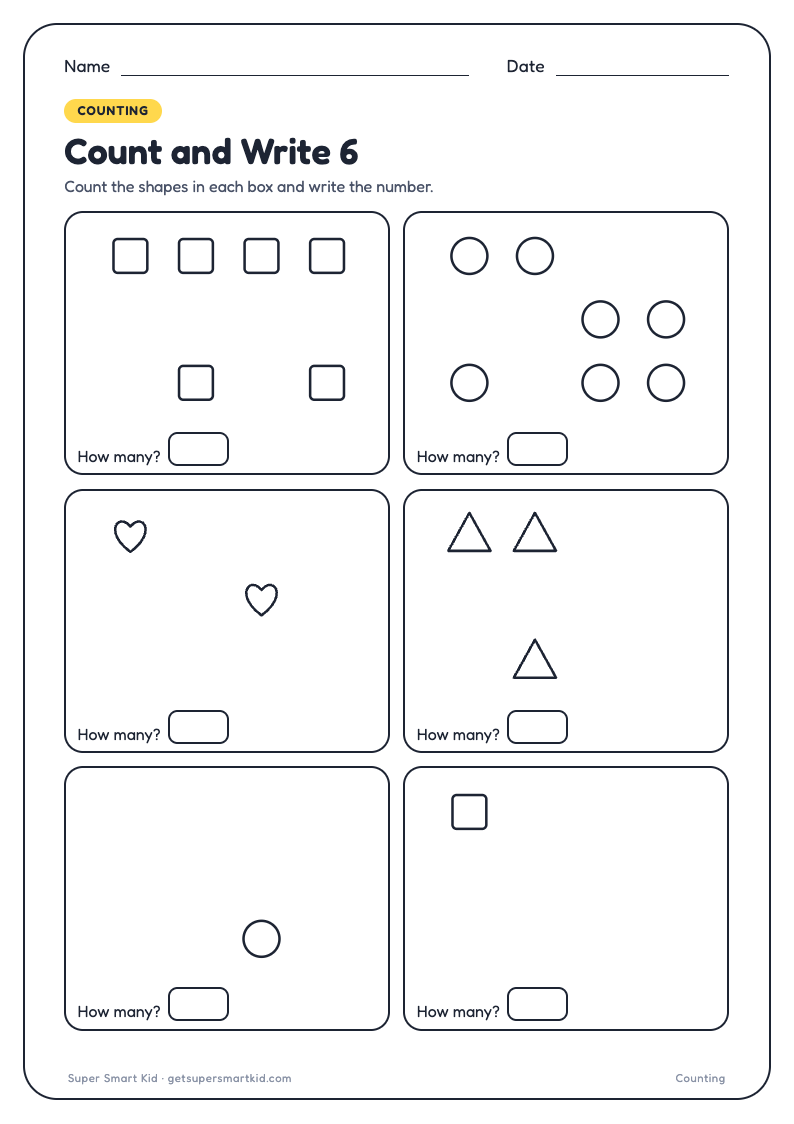Counting Worksheets for Nursery, page 6 of 8