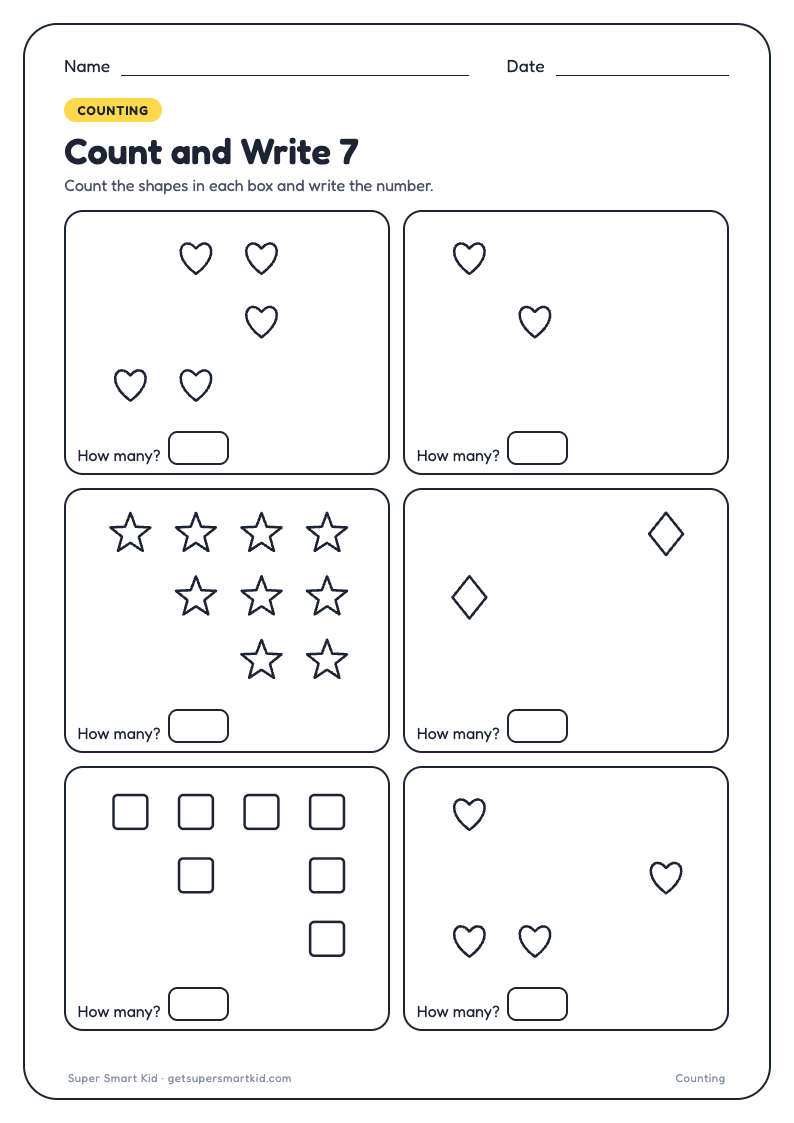 Counting Worksheets for Nursery, page 7 of 8