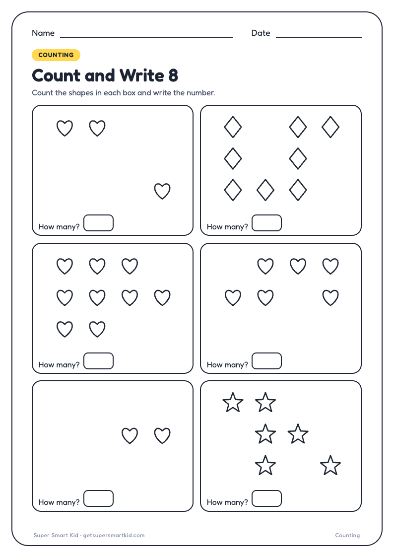 Counting Worksheets for Nursery, page 8 of 8