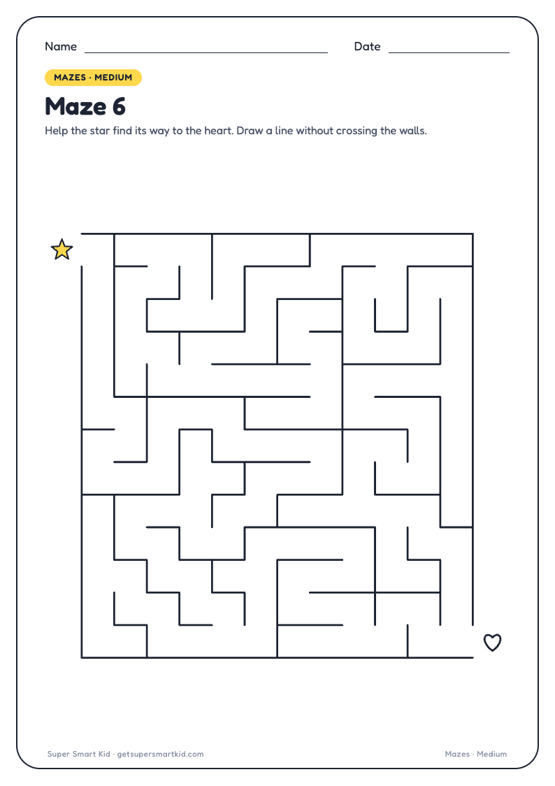 Maze Worksheets for Kids, page 6 of 9