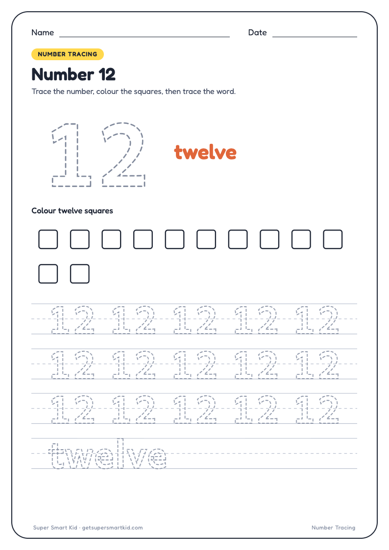 Number Tracing Worksheets 1 to 20, page 12 of 20