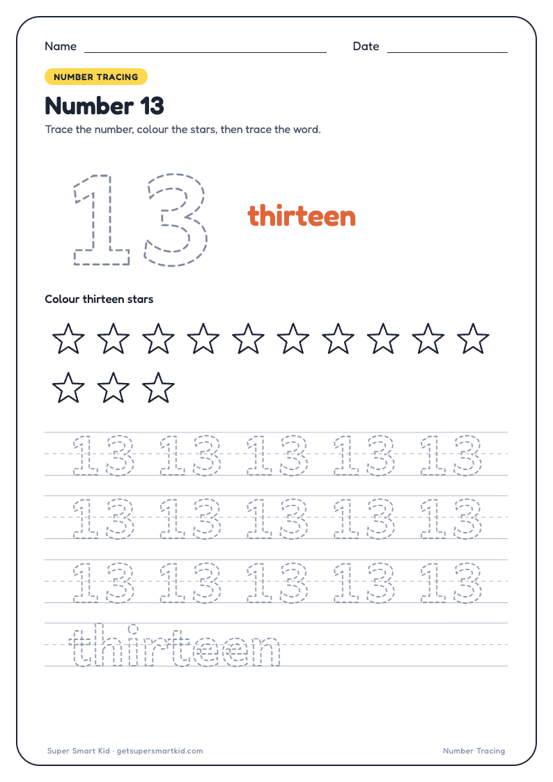 Number Tracing Worksheets 1 to 20, page 13 of 20