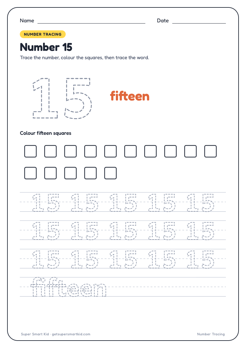 Number Tracing Worksheets 1 to 20, page 15 of 20