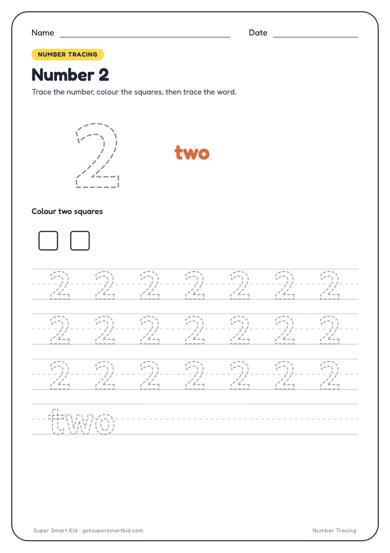 Number Tracing Worksheets 1 to 20, page 2 of 20