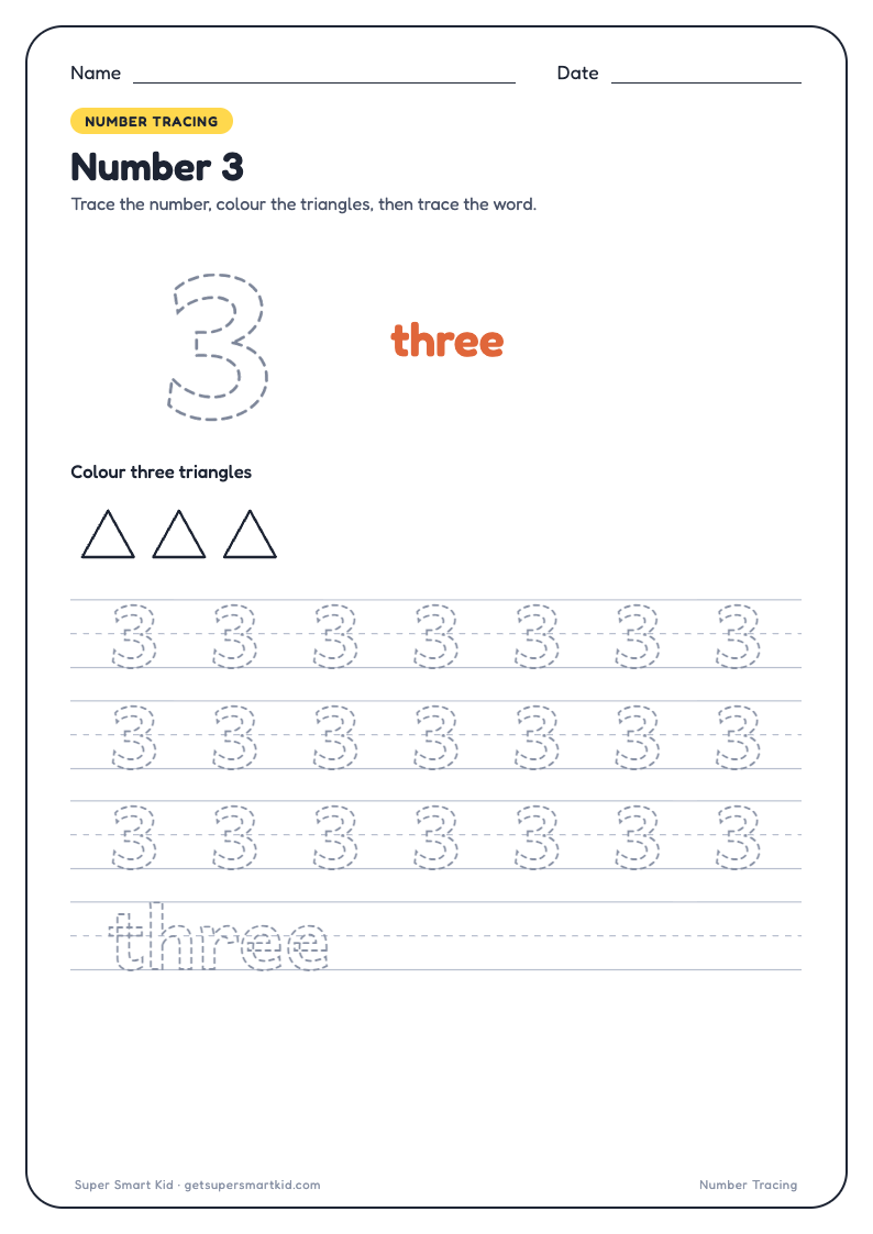 Number Tracing Worksheets 1 to 20, page 3 of 20