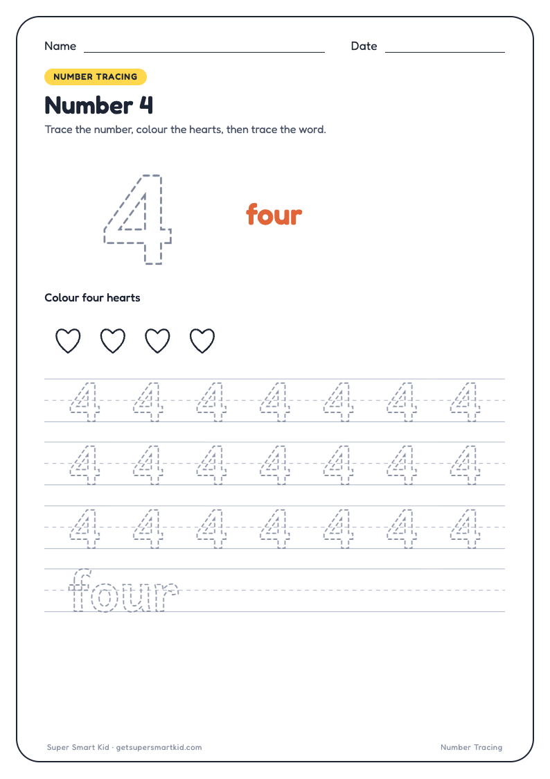 Number Tracing Worksheets 1 to 20, page 4 of 20