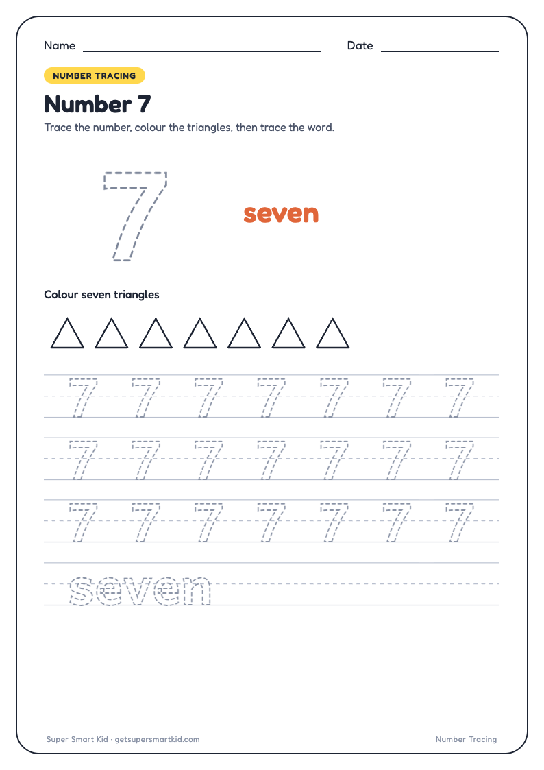 Number Tracing Worksheets 1 to 20, page 7 of 20