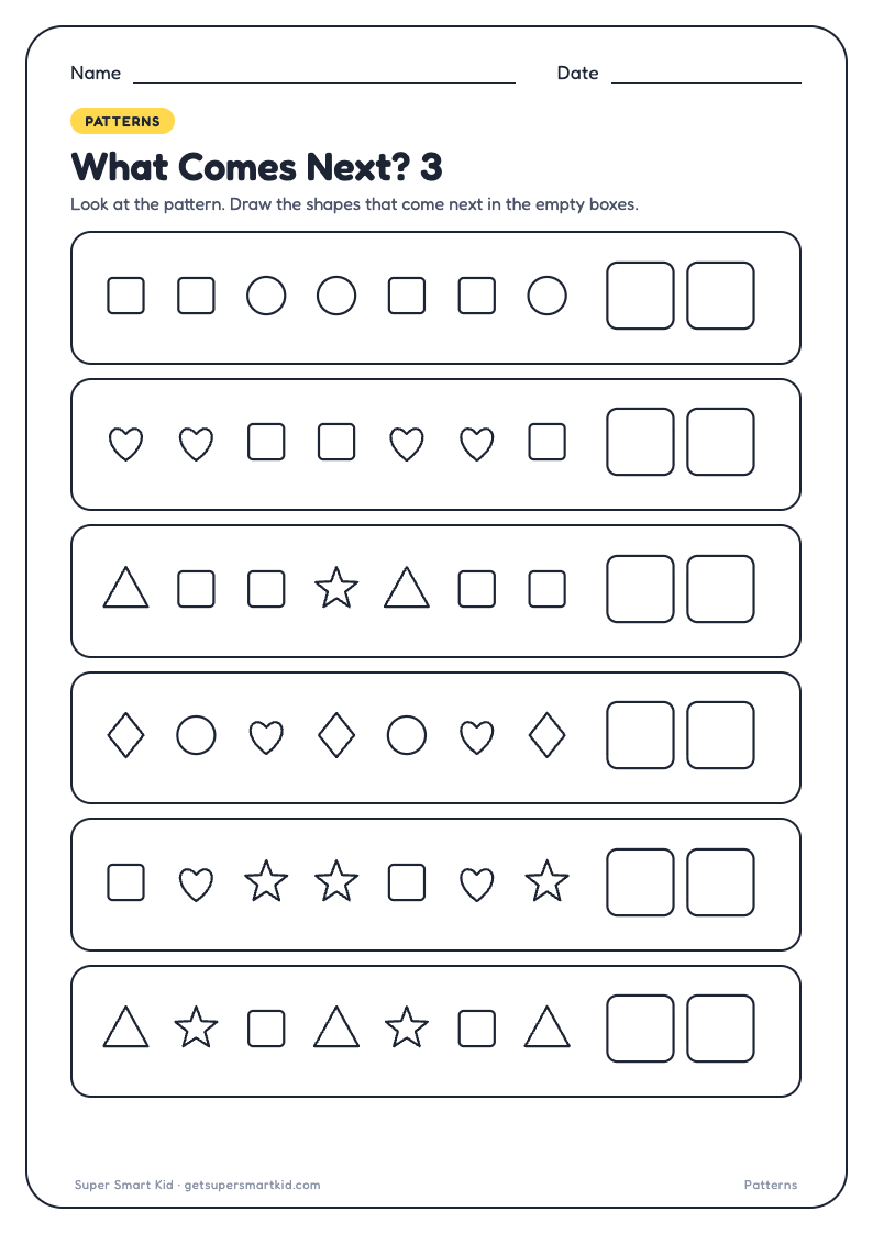 Pattern Worksheets for Class 1, page 3 of 8