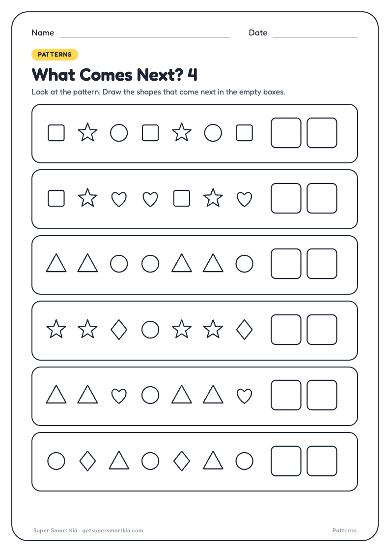 Pattern Worksheets for Class 1, page 4 of 8