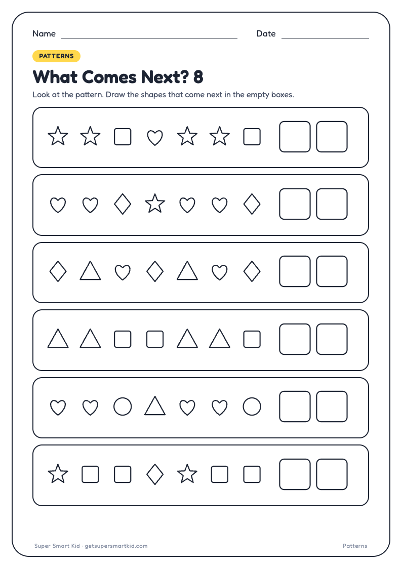 Pattern Worksheets for Class 1, page 8 of 8