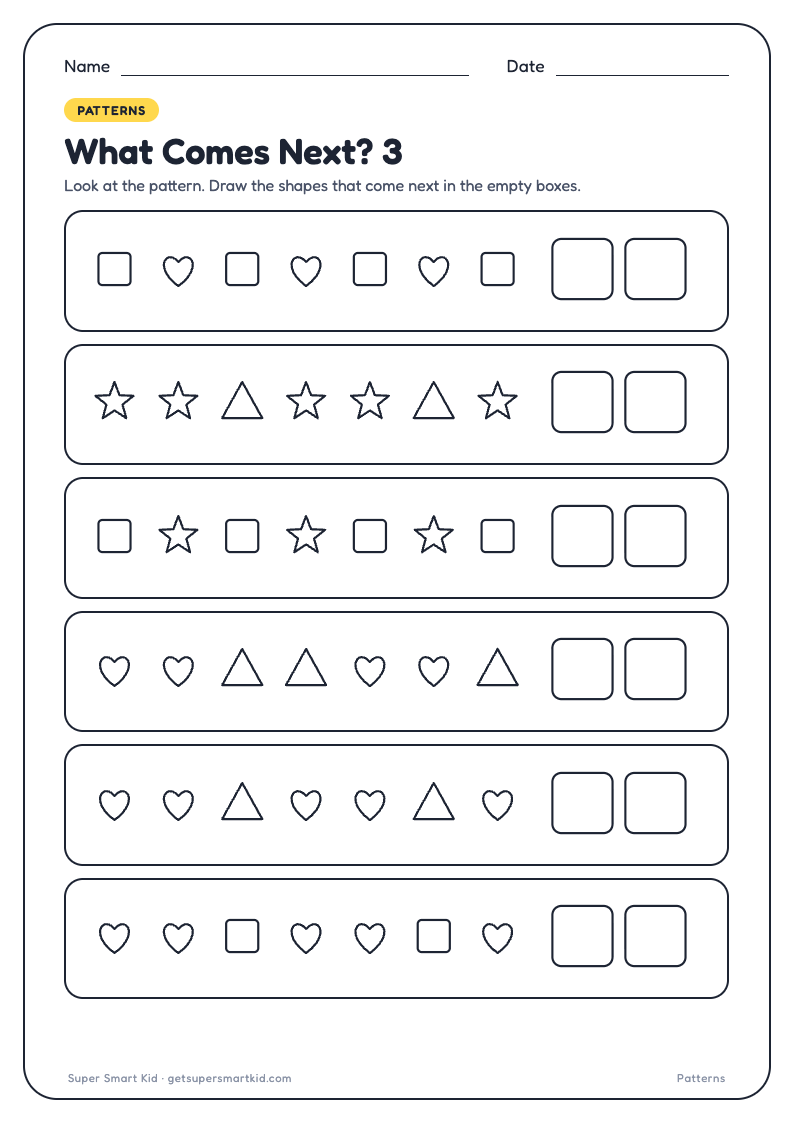 What Comes Next Worksheets for LKG, page 3 of 8