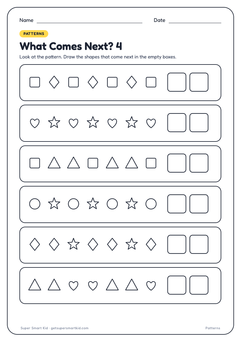What Comes Next Worksheets for LKG, page 4 of 8