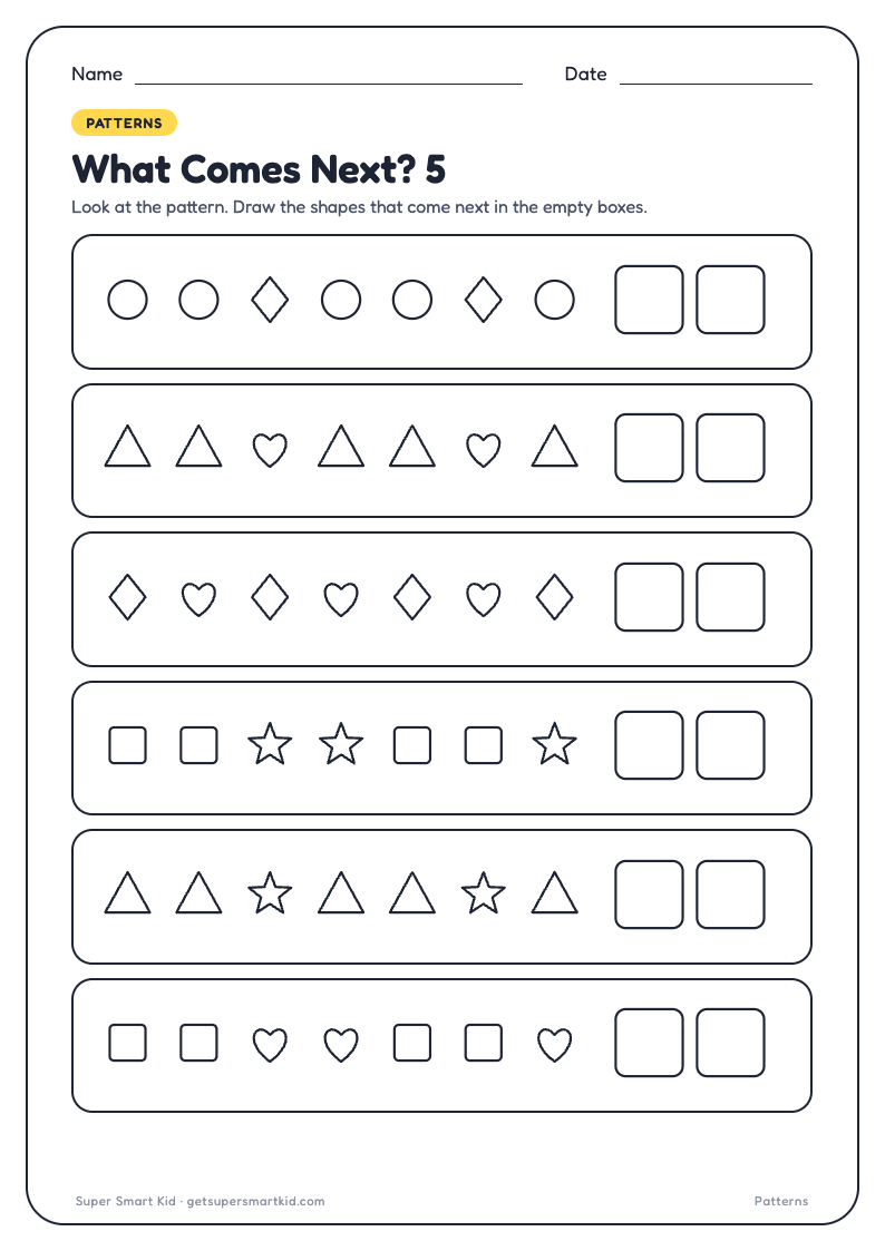 What Comes Next Worksheets for LKG, page 5 of 8