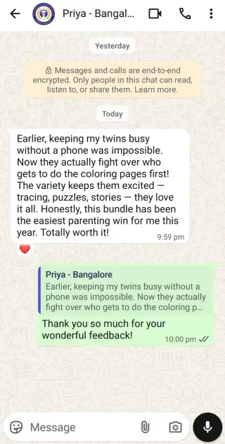 Customer message from Priya