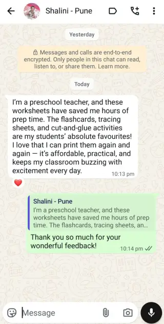 Customer message from Shalini