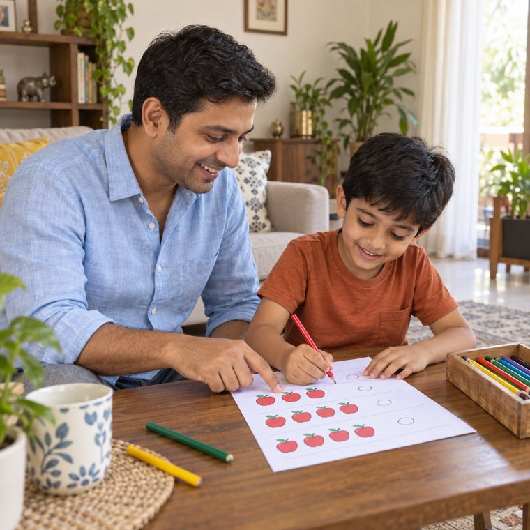 Parent and child doing a worksheet together