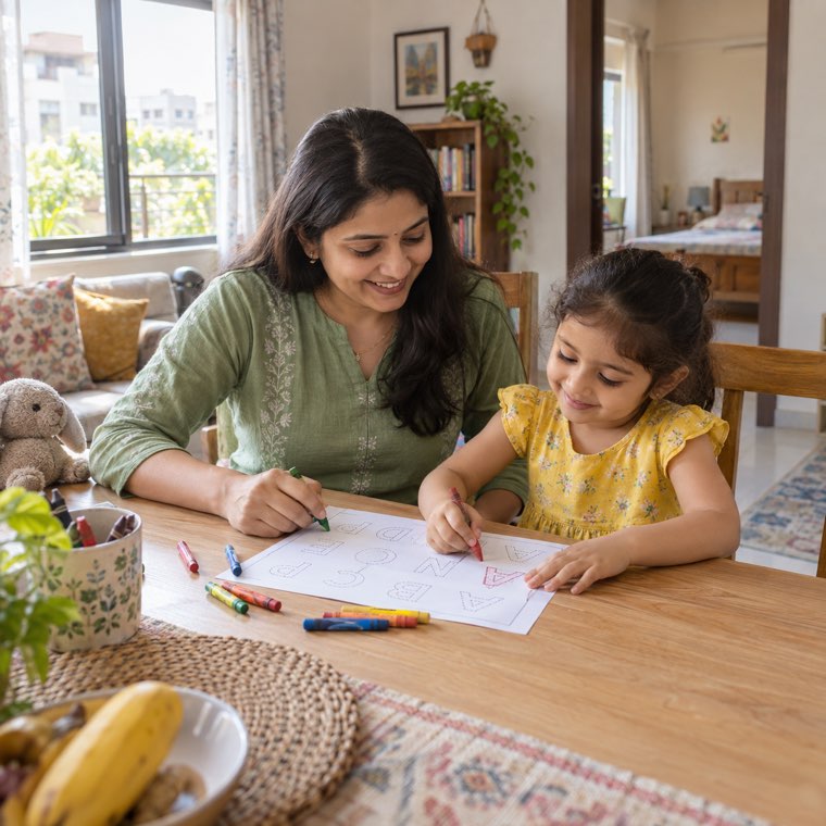 Parent and child doing a worksheet together