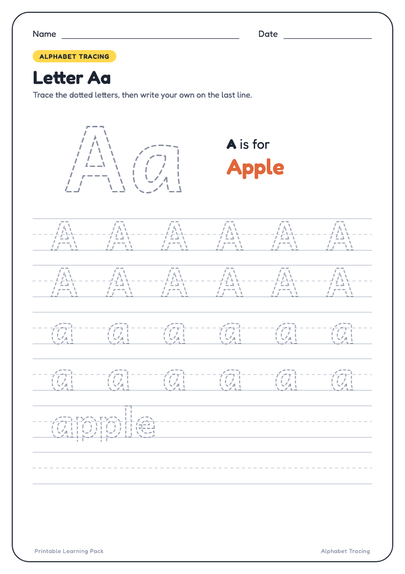 Alphabet Tracing sample page